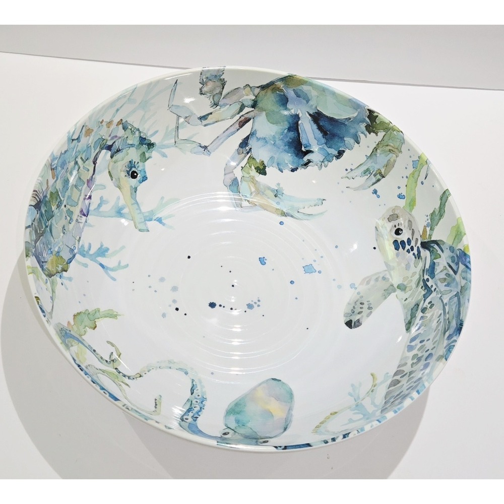 Sigrid Olsen Melamine Sealife Seahorse Sea Turtle Crab Large 12" Serving Bowl